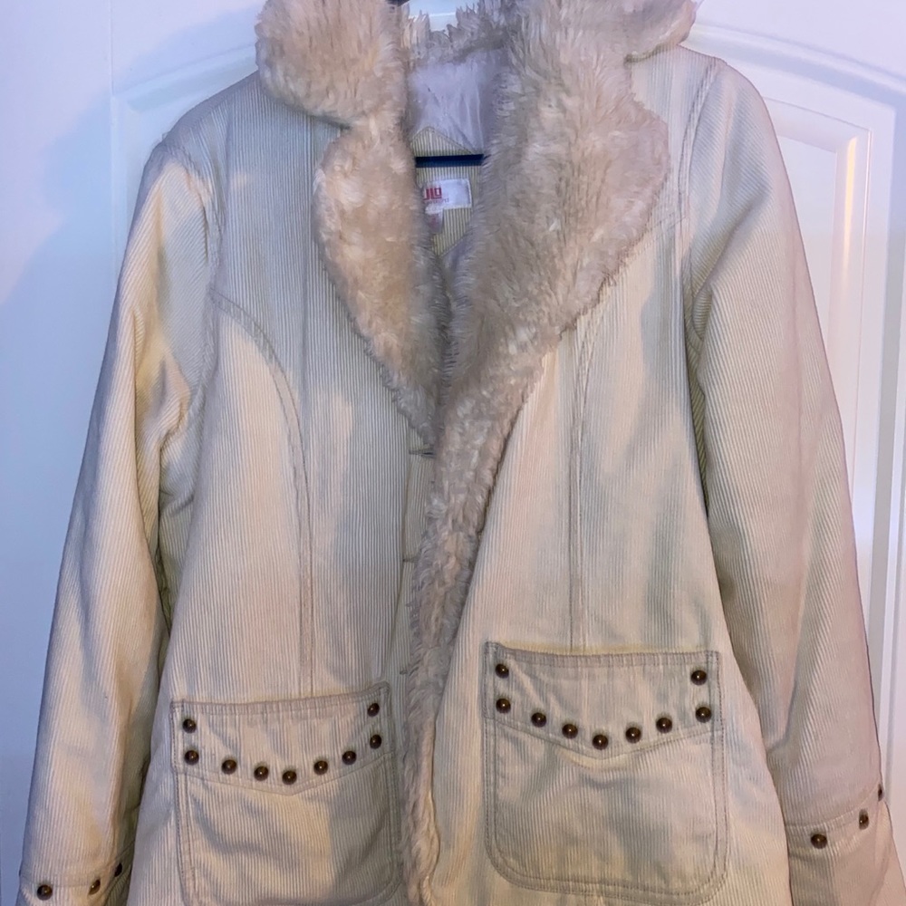 white fluffy warm jacket